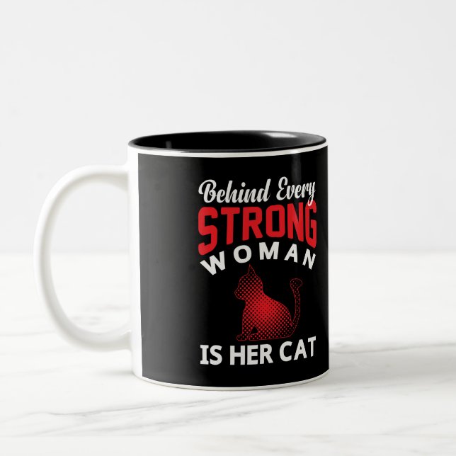 Hinter jeder starken Frau steht ihr Katzenklumpen- Zweifarbige Tasse (Links)