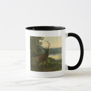 Hintere Ansicht der Elche, die über einem See Tasse