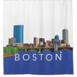 Hintere Bucht-Boston-Skyline-Computer-Illustration Duschvorhang
