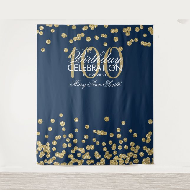 Hintergrund 100. Geburtstag Gold Navy Blue Confett Wandteppich (Vorderseite)