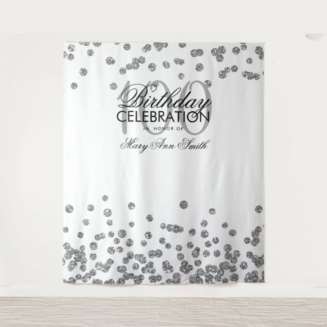 Hintergrund 100. Geburtstag Silver White Confetti Wandteppich (Vorderseite)