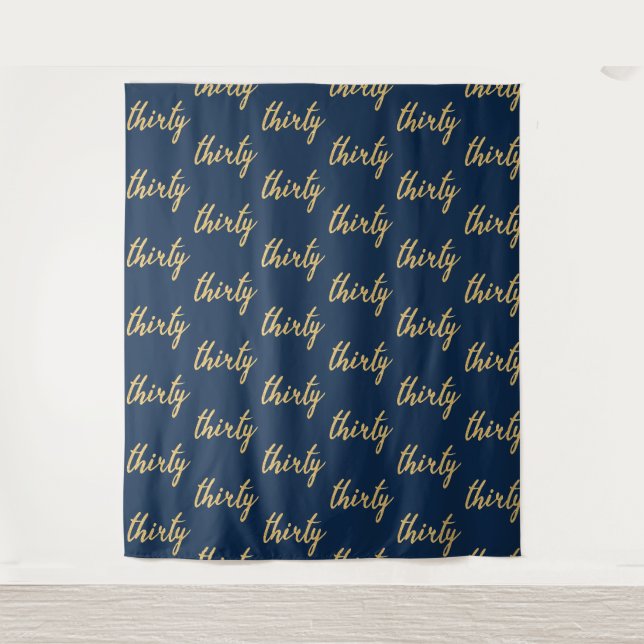 Hintergrund "30" 30. Geburtstag Gold Navy Wandteppich (Vorderseite)