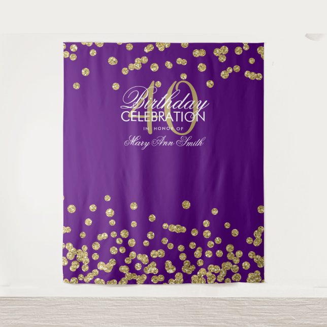 Hintergrund 40. Geburtstag Gold Lila Confetti Wandteppich (Vorderseite)