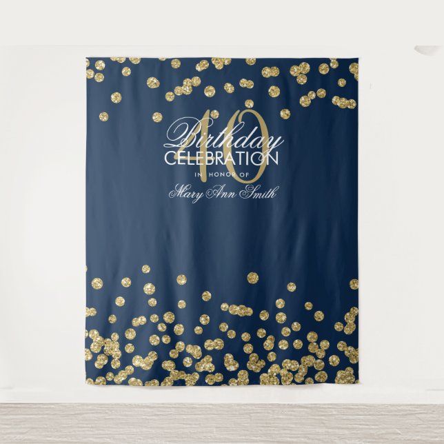 Hintergrund 40. Geburtstag Gold Navy Blue Confetti Wandteppich (Vorderseite)
