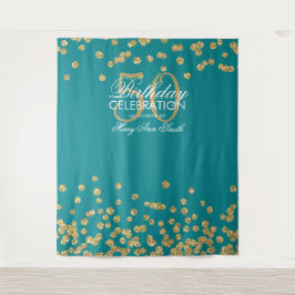 Hintergrund 50. Geburtstag Gold Aquamarin Confetti Wandteppich