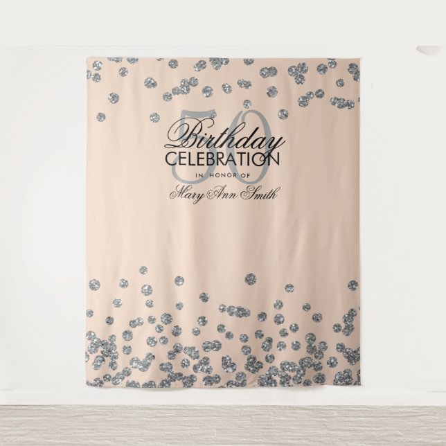 Hintergrund 50. Geburtstag Silver Blush Pink Confe Wandteppich (Vorderseite)