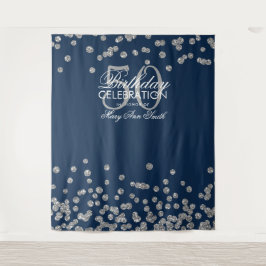 Hintergrund 50. Geburtstag Silver Navy Blue Confet Wandteppich