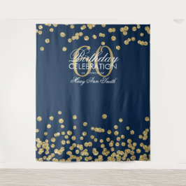 Hintergrund 60. Geburtstag Gold Navy Blue Confetti Wandteppich