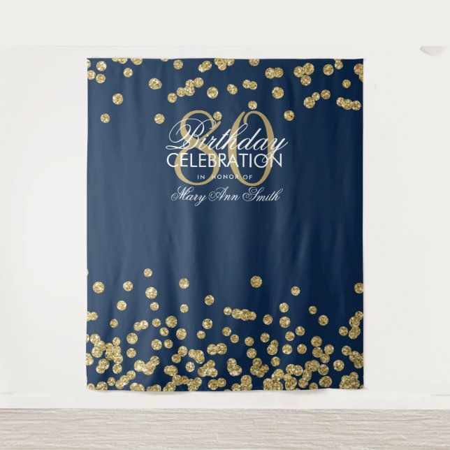 Hintergrund 80. Geburtstag Gold Navy Confetti Wandteppich (Vorderseite)