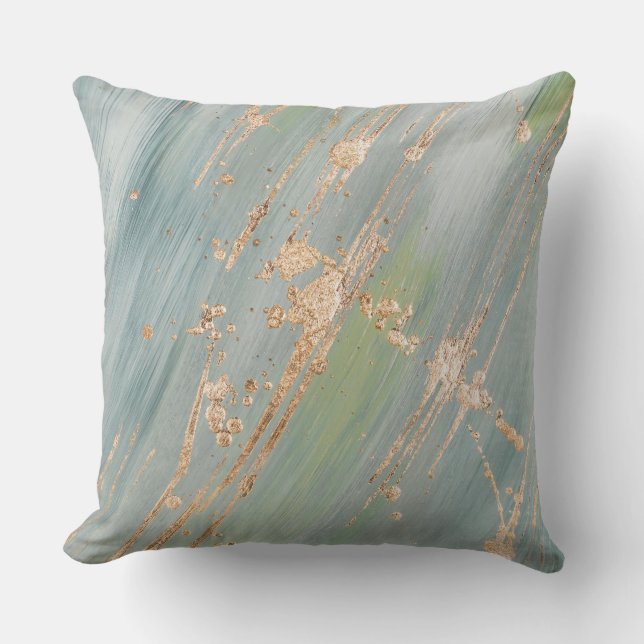 Hintergrund aus grauem Marmor mit goldenen Pinsels Kissen (Vorderseite)