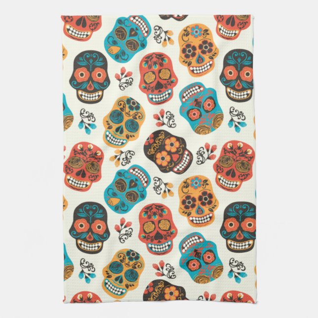 Hintergrund dekorierter Skulls Geschirrtuch (Vertikal)