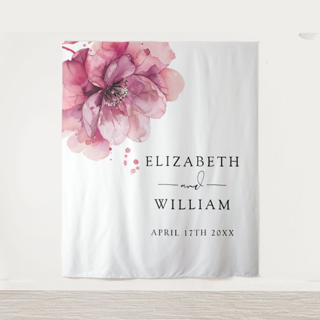 Hintergrund der Aquarellfarben-Rose mit Blumenmust Wandteppich (Vorderseite)