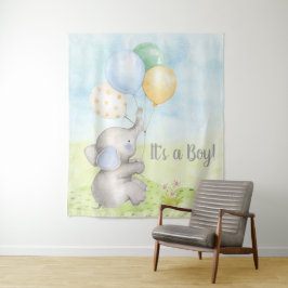 Hintergrund der Babydusche Boy Elephant Wandteppich