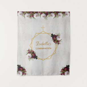 Hintergrund der Bestätigung Gold Burgundy Peonies  Wandteppich