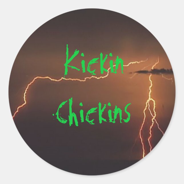 Hintergrund der Blitze, Kickin Chickins Runder Aufkleber (Vorderseite)
