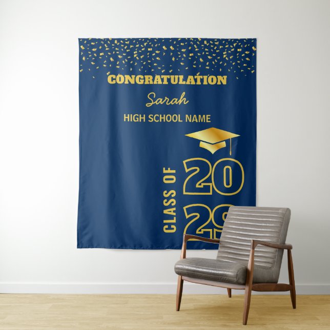 Hintergrund der Blue & Gold Custom Graduation Part Wandteppich (Beispiel)