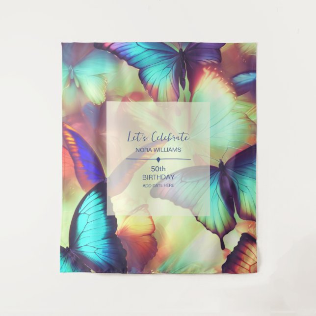 Hintergrund der Butterfly Geburtstagsparty Wandteppich (Vorderseite)