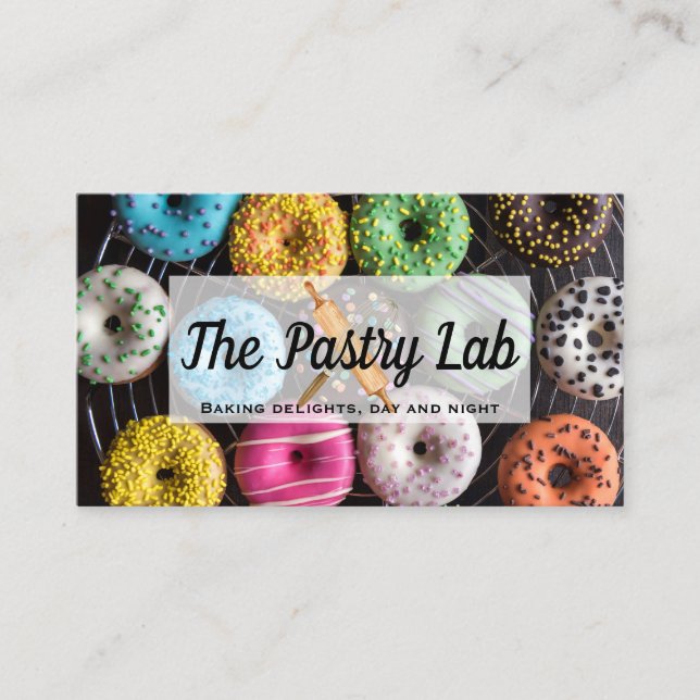 Hintergrund der farbenfrohen Donuts | Konditorei Visitenkarte (Vorderseite)