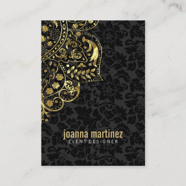 Hintergrund der Gold Floral Lace & Black Damaskus Visitenkarte (Vorderseite)