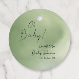 Hintergrund der grünen Wasserfarbe für Babydusche Geschenkanhänger