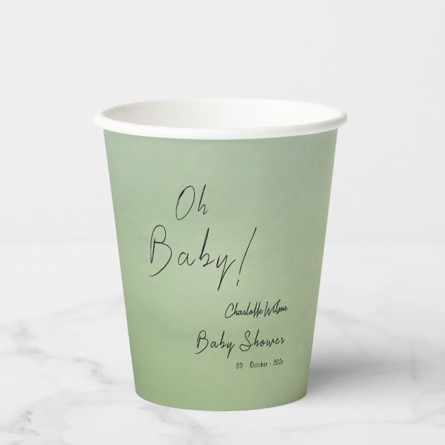 Hintergrund der grünen Wasserfarbe für Babydusche Pappbecher (Vorderseite)