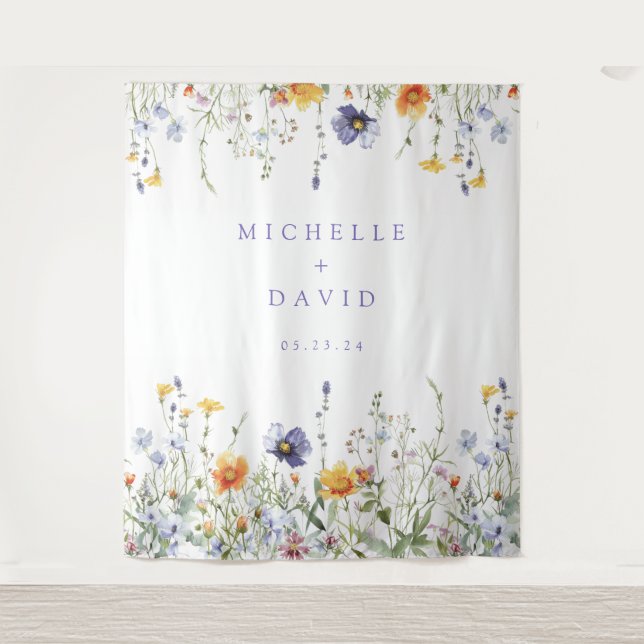 Hintergrund der Hochzeit von Wildblumen Wandteppich (Vorderseite)