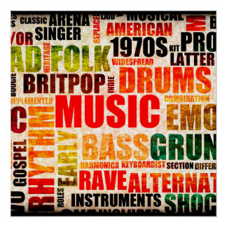 Hintergrund der Musik mit verschiedenen Genres und Poster