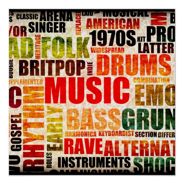 Hintergrund der Musik mit verschiedenen Genres und Poster (Vorderseite)