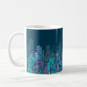 Hintergrund der Nacht Stadtbild. Handgezeichnete I Kaffeetasse