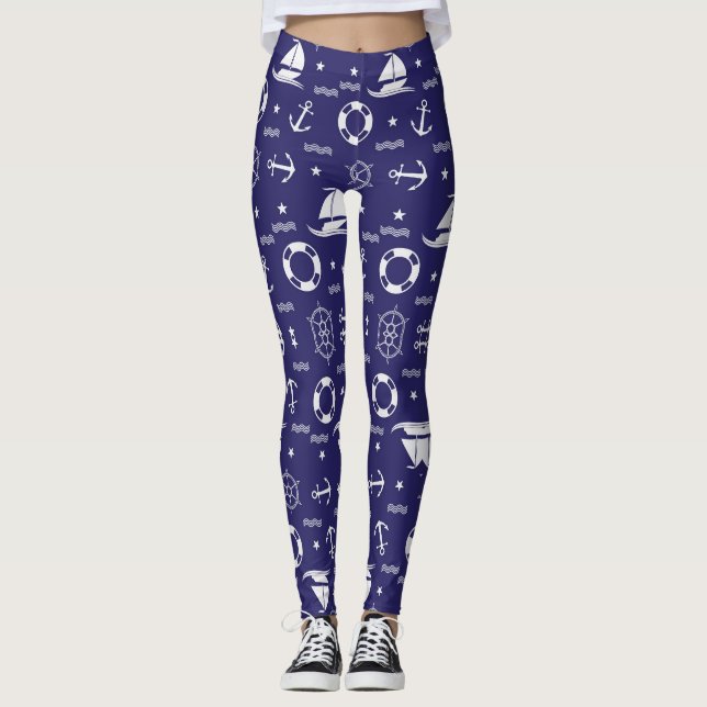 Hintergrund der nautischen Navy Blauer nahtloser M Leggings (Vorderseite)