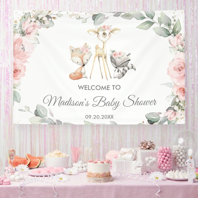 Hintergrund der niedlichen Woodlandtiere Blumendus Banner (Party)