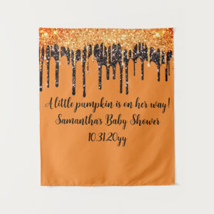 Hintergrund der Orange & Black Halloween Girl-Baby Wandteppich