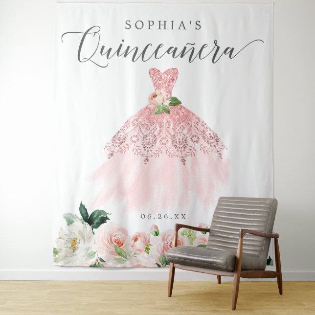 Hintergrund der Quinceanera 15. Geburtstagsparty Wandteppich (Beispiel)