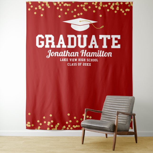 Hintergrund der Red Gold Graduation Party Wandteppich (Beispiel)