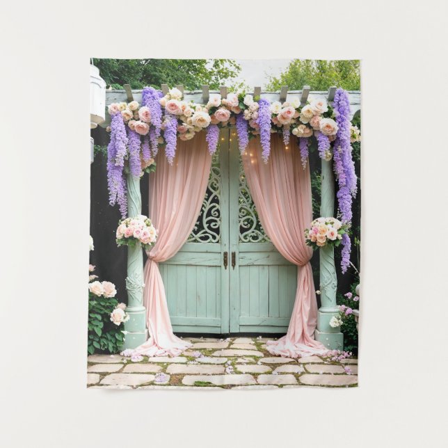 Hintergrund der romantischen Hochzeit im Garten Wandteppich (Vorderseite)