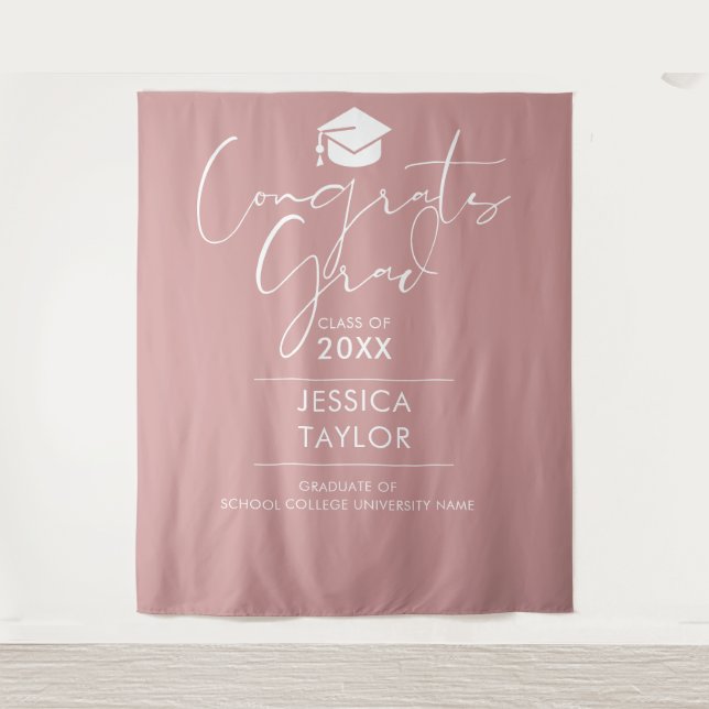 Hintergrund der rosafarbenen Rose-Graduierungspart Wandteppich (Vorderseite)