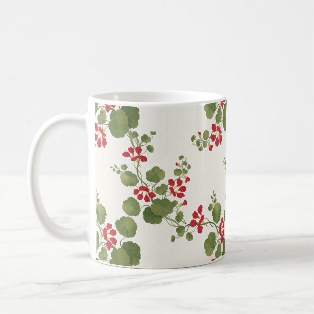 Hintergrund der Roten Nasturtiumcreme Kaffeetasse (Links)