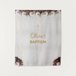 Hintergrund der Taufe Gold Cross Burgundy Peony Ma Wandteppich