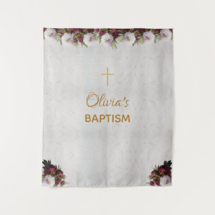 Hintergrund der Taufe Gold Cross Burgundy Peony Ma Wandteppich