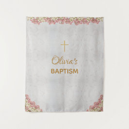Hintergrund der Taufe Gold Cross Rosa Orchideen Ma Wandteppich