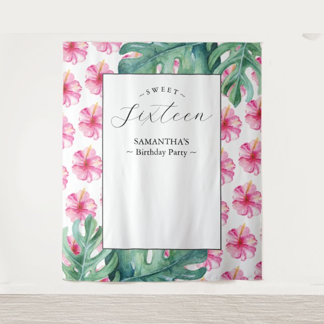 Hintergrund der tropischen Blume Süße 16 Geburtsta Wandteppich (Vorderseite)