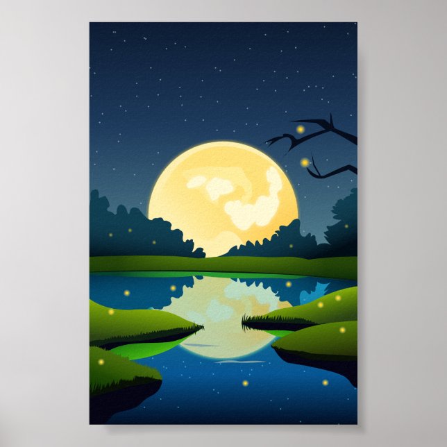 Hintergrund der Vector Mondlicht-Nachtlandschaft Poster (Vorne)