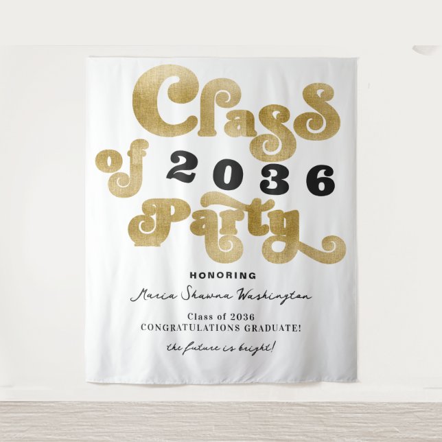 Hintergrund der White Gold Retro Graduation Party  Wandteppich (Vorderseite)