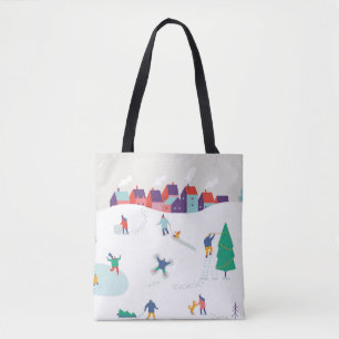 Hintergrund der Wintersaison Menschen Charaktere.  Tasche