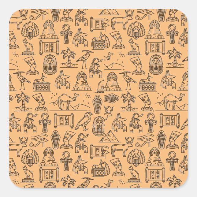 Hintergrund des ägyptischen Hieroglyphischen Symbo Quadratischer Aufkleber (Vorderseite)