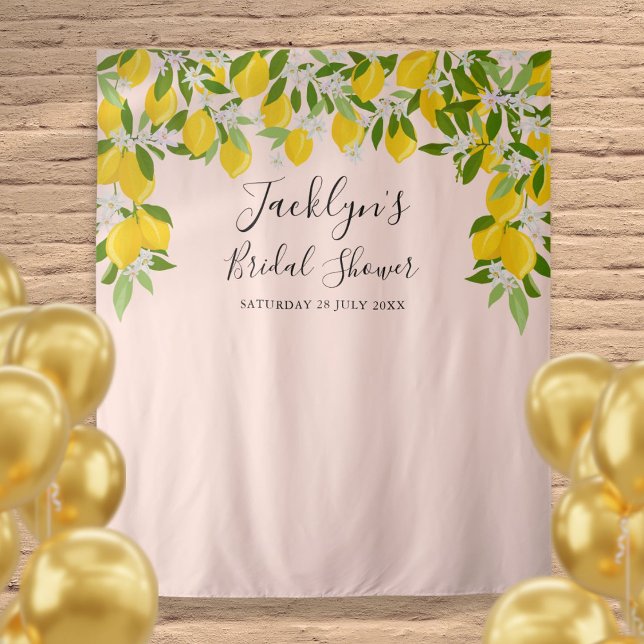 Hintergrund des Brautparty-Fotos von Rosa Zitronen Wandteppich (Blush Pink Lemons Bridal Shower Photo Backdrop)
