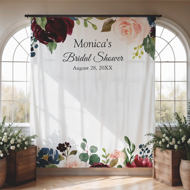 Hintergrund des burgundy Blush Blue Floral Brautpa Wandteppich (Von Creator hochgeladen)