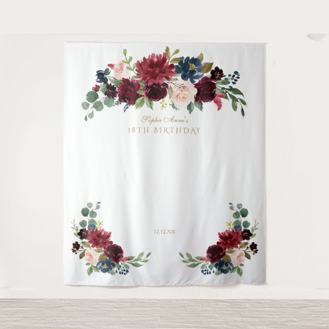 Hintergrund des Burgundy Blush Brautparty Foto Wandteppich (Vorderseite)