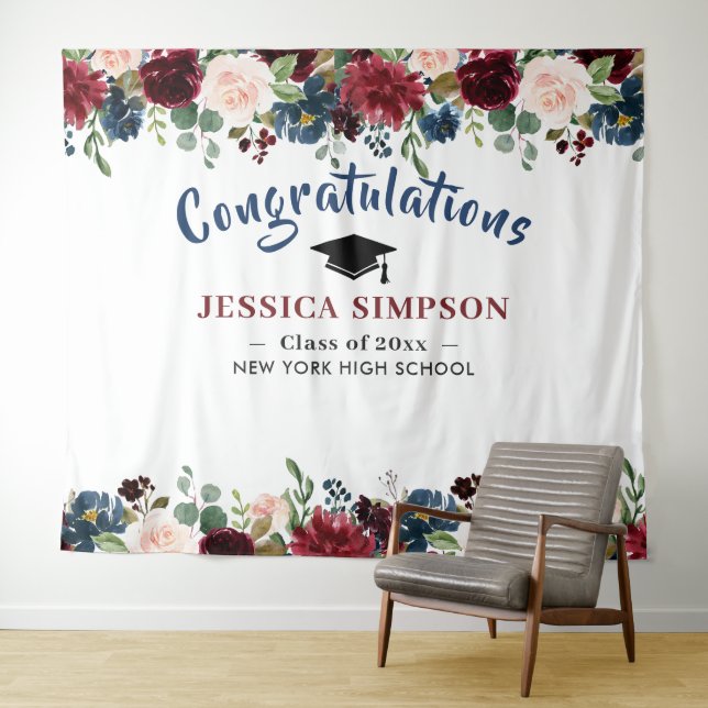 Hintergrund des burgundy Navy Blush Foto Booth Wandteppich (Beispiel (Horizontal))