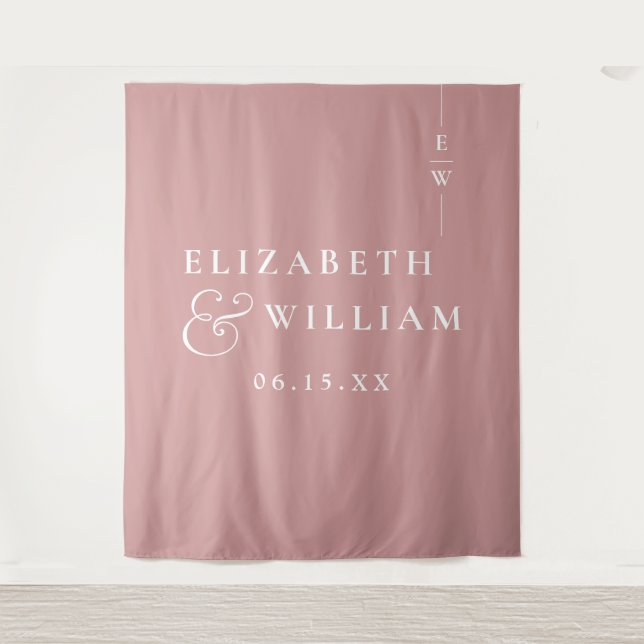 Hintergrund des dusty Rose Monogram Wedding Foto Wandteppich (Vorderseite)